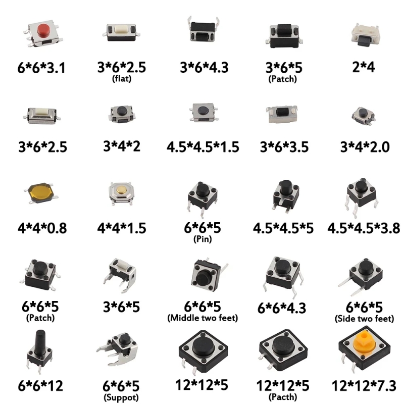 125pcs Tactile Switch/Micro Switch /Push Buttons Switches 25 Types Assorted Kit 2*4/3*6/4*4/6*6