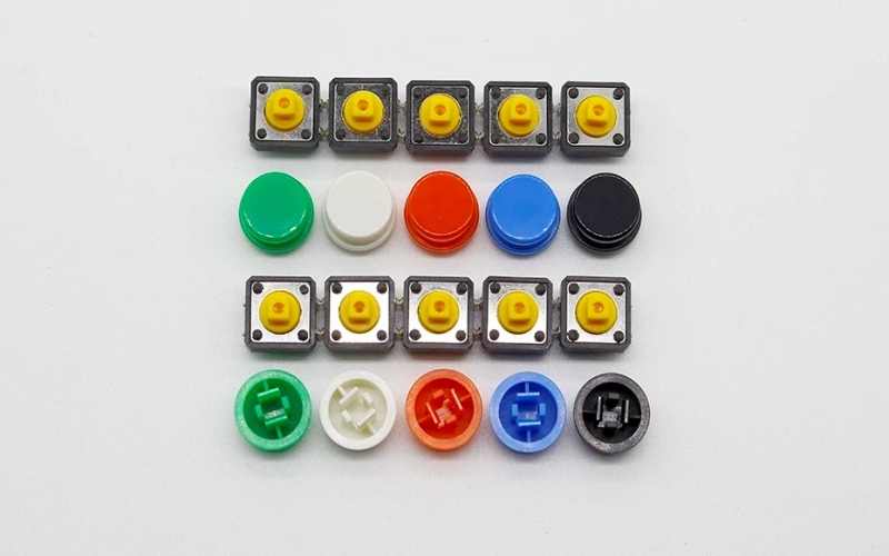 20PCS Tactile Push Button Switch Momentary 12*12*7.3MM Micro Switch button + (20PCS 5 colors Tact Cap)