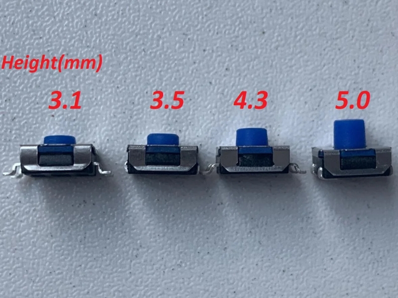 30PCS 6.2 X 6.2mm H=3.1/3.5/4.3/5.0mm Momentary Tactile Tact Switch Silicone Gel Push Button Blue Rubber Head Key Switch