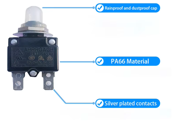 3-20A circuit Breaker manual reset thermal overload protector resettable switches for extension cord