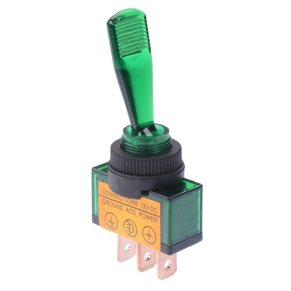 Green LED On-Off Paddle Toggle Switch SPST 20A 12V