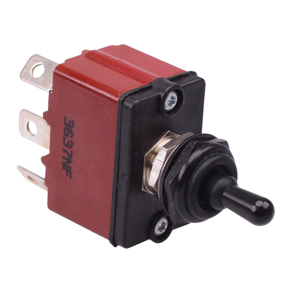 3637NF/2G (On)-Off-(On) Momentary Sealed 12mm Black Toggle Switch DPDT IP67 12A 28VDC