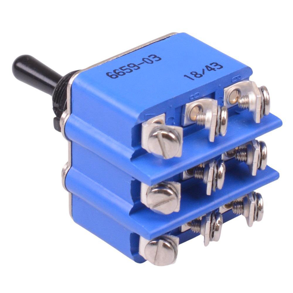 6659-03 Black On-Off-On 12mm Toggle Switch 3PDT 6.5A