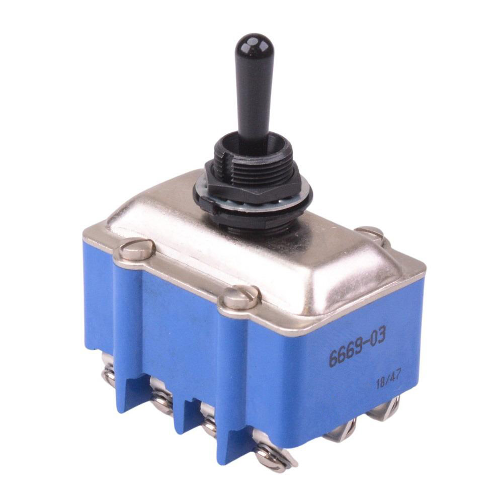 6669-03 Black On-Off-On 12mm Toggle Switch 4PDT 6.5A