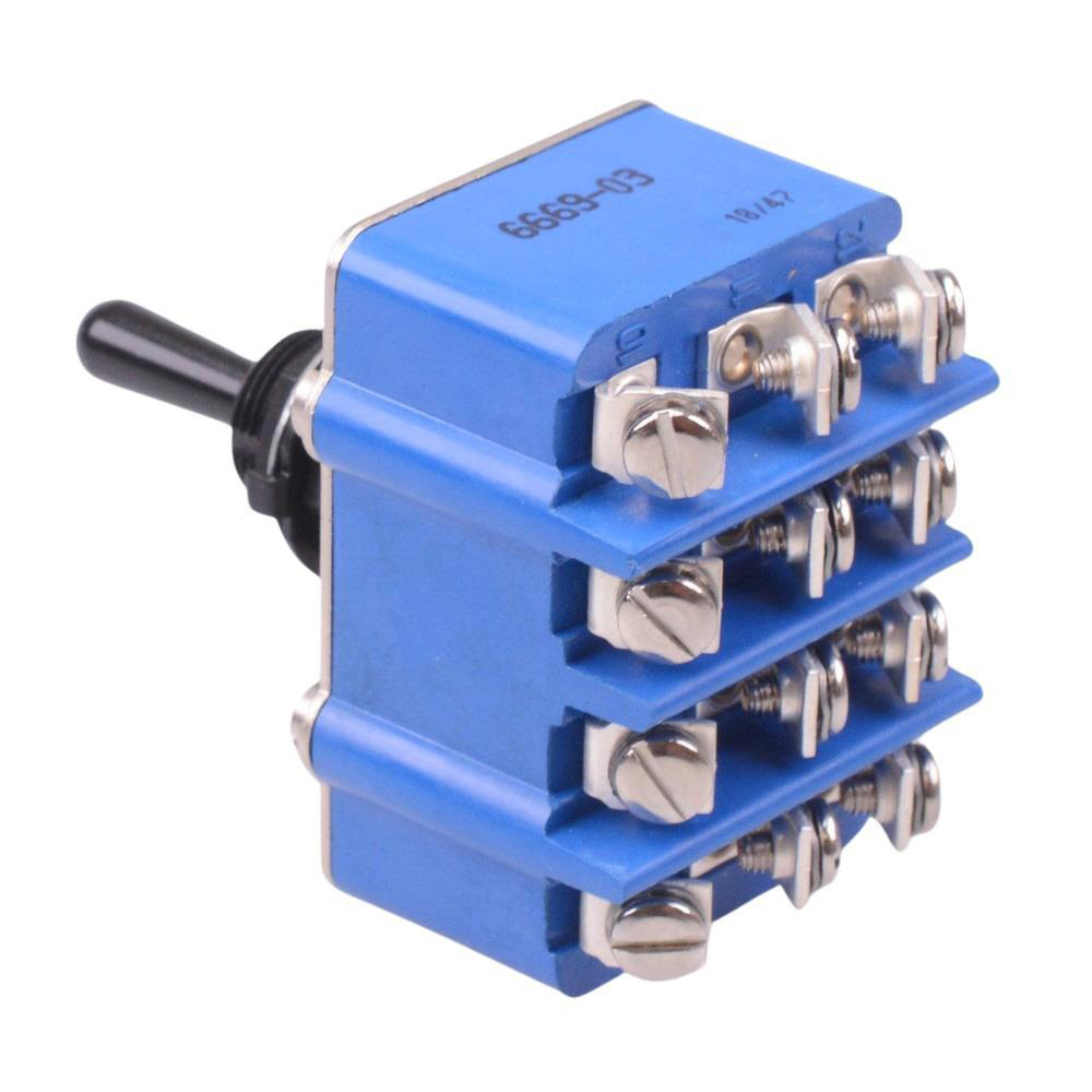 6669-03 Black On-Off-On 12mm Toggle Switch 4PDT 6.5A