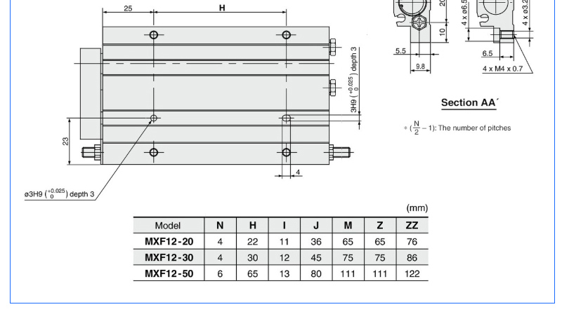High Quality Low Profile Anti Corrosion Air Double Acting MXF Slide Pneumatic Cylinder