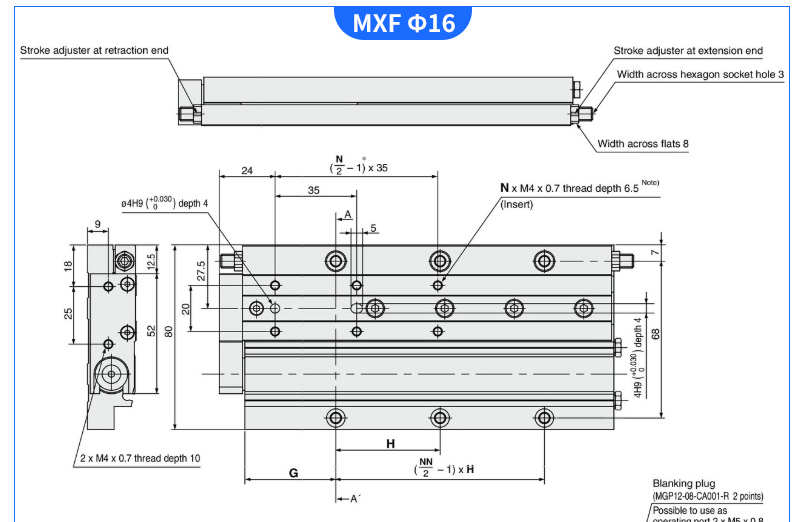 High Quality Low Profile Anti Corrosion Air Double Acting MXF Slide Pneumatic Cylinder