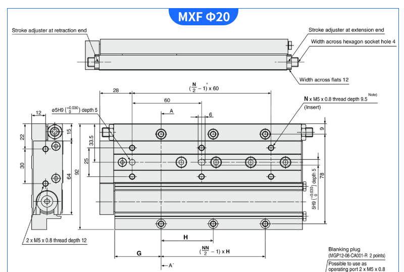 Sample Available MXF Low Profile Stainless Steel Pneumatic Cylinder With Thin Guide Slide