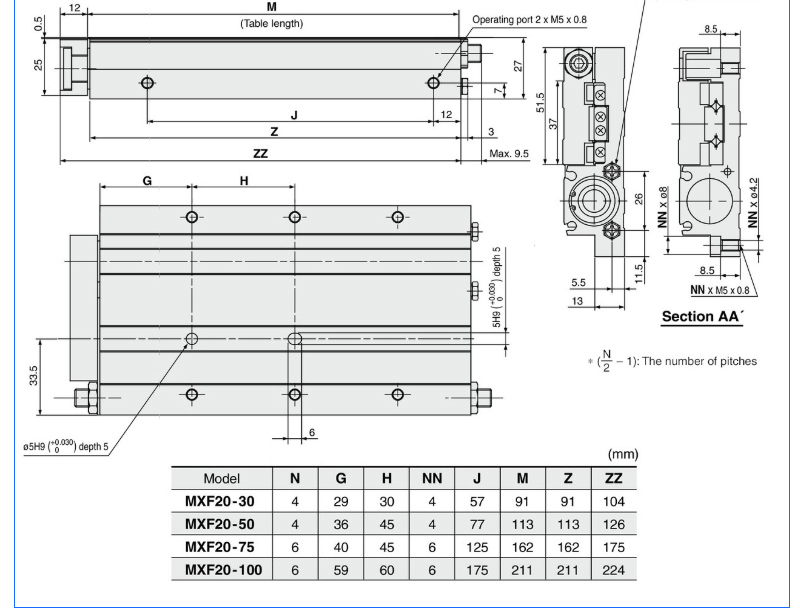 Sample Available MXF Low Profile Stainless Steel Pneumatic Cylinder With Thin Guide Slide
