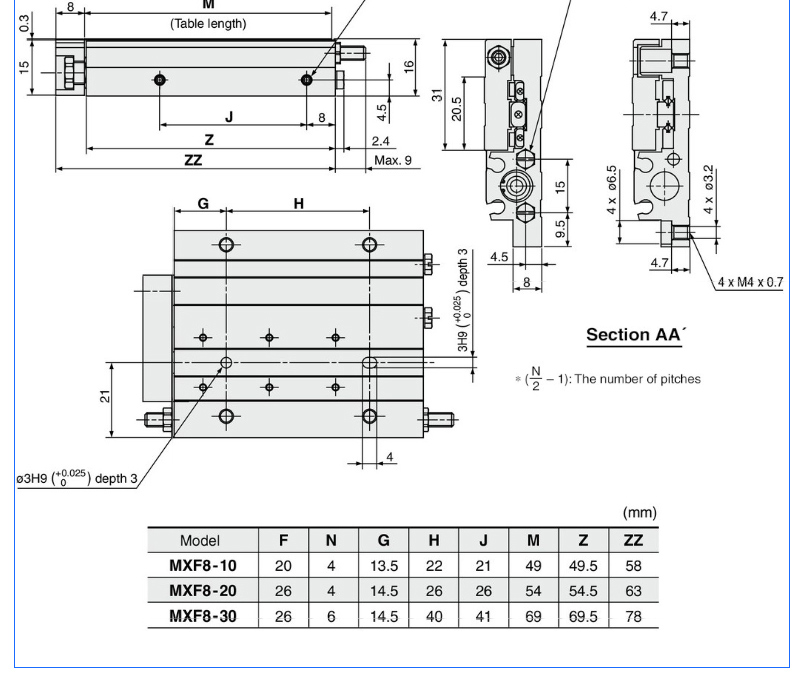 Sample Available MXF Low Profile Stainless Steel Pneumatic Cylinder With Thin Guide Slide