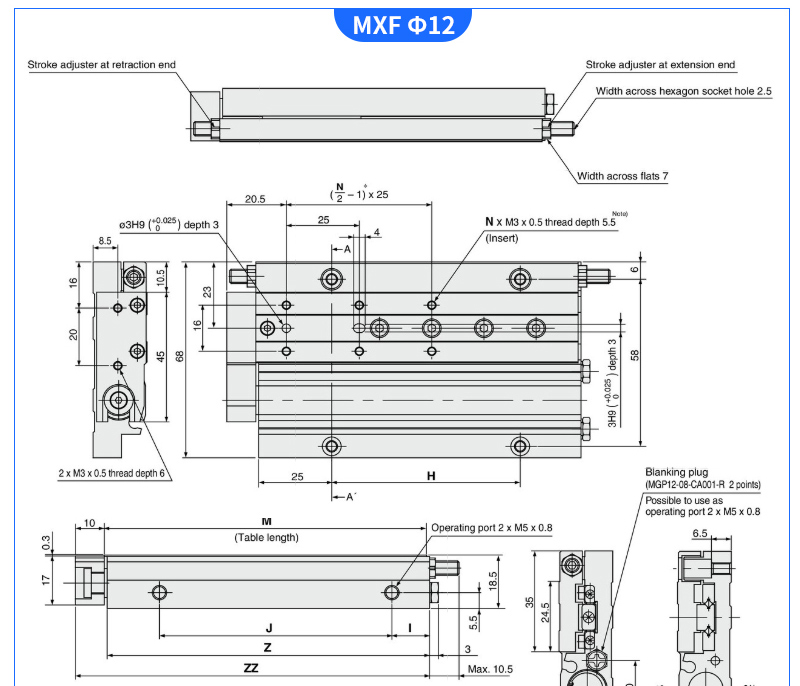 Sample Available MXF Low Profile Stainless Steel Pneumatic Cylinder With Thin Guide Slide